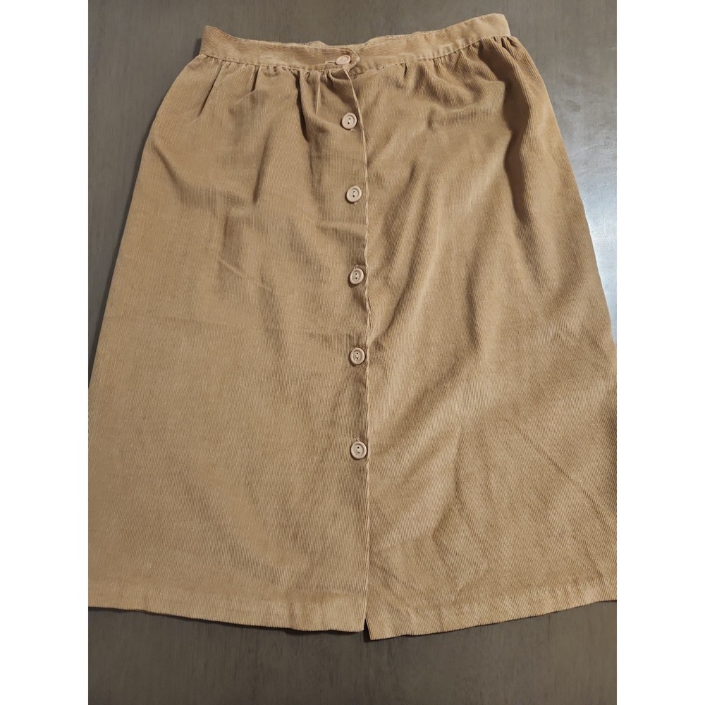 Vtg Brown‎ Corduroy Midi Skirt Button Front Made USA Minimal Academia Casual - Picture 3 of 13